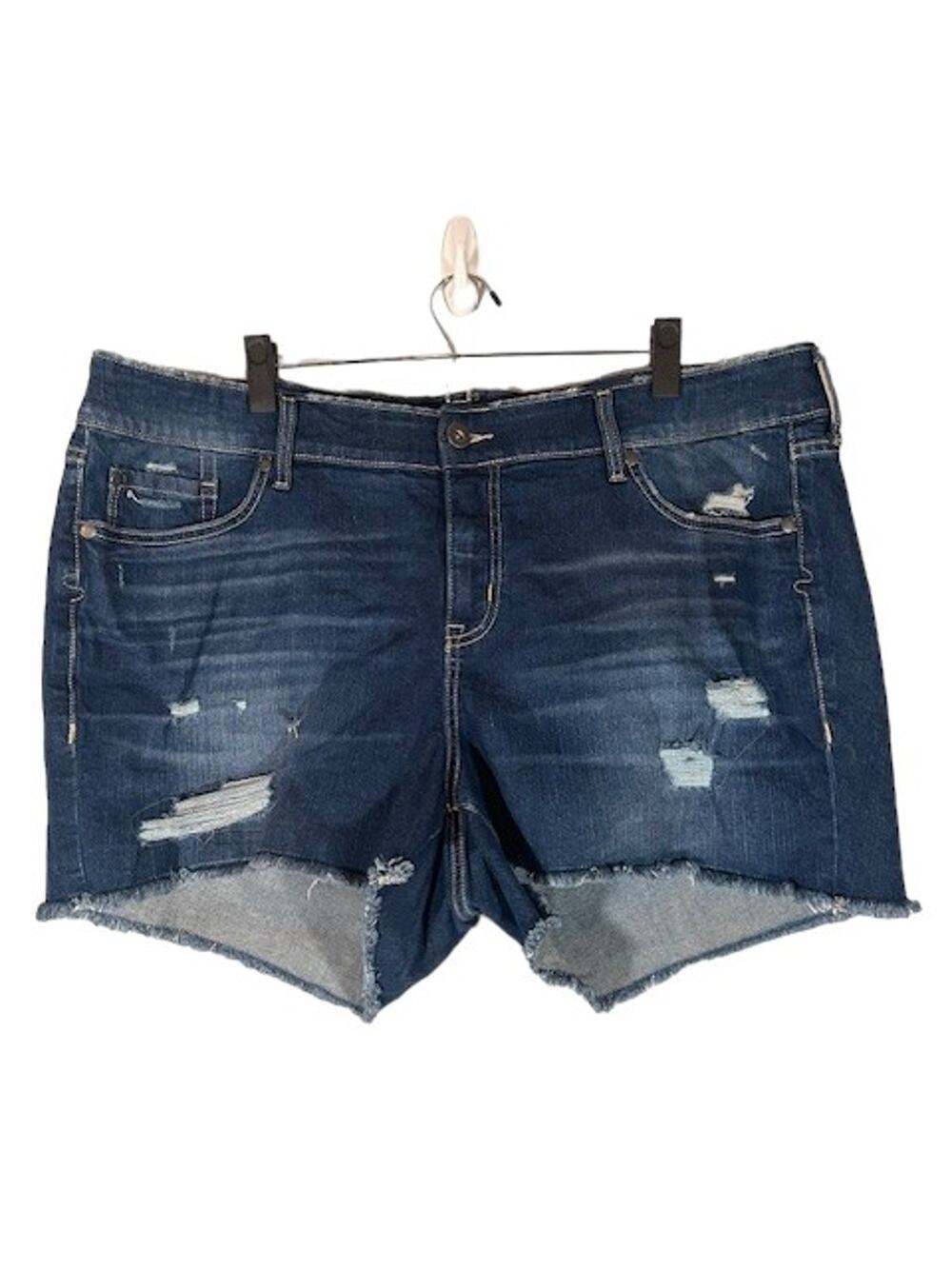 Torrid Blue Medium Wash Distressed Ripped Cut Off Denim Jean Shorts Women Sz 22